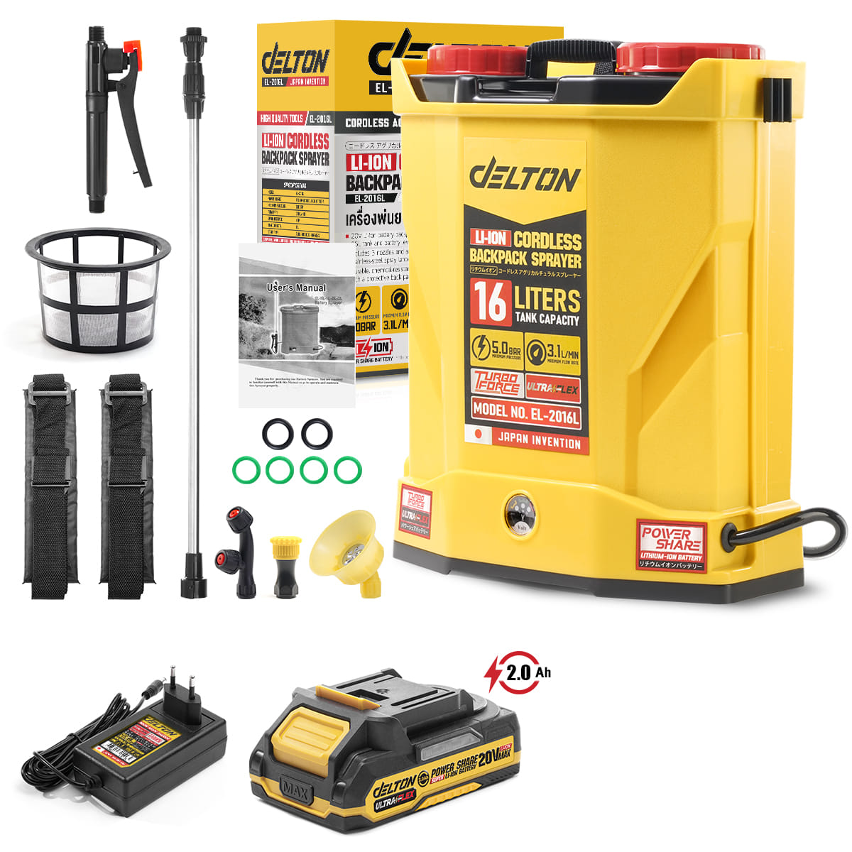 ถังพ่นยาไร้สาย (พร้อมแบตเตอรี่) DELTON รุ่น EL-2016L ULTRAFLEX 20V 2AH_1